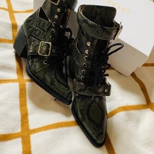 Chloe Rylee cutout snake-effect ankle boots